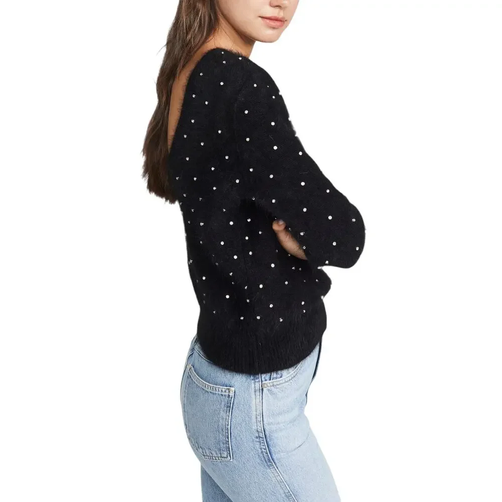 BA&SH Amby Sweater Rhinestones Angora Jumper Black Noir Pull US 4 Small NWT - Picture 2 of 11